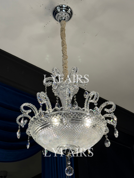 Sculptural Octopus Arm Crystal Bowl Chandelier
