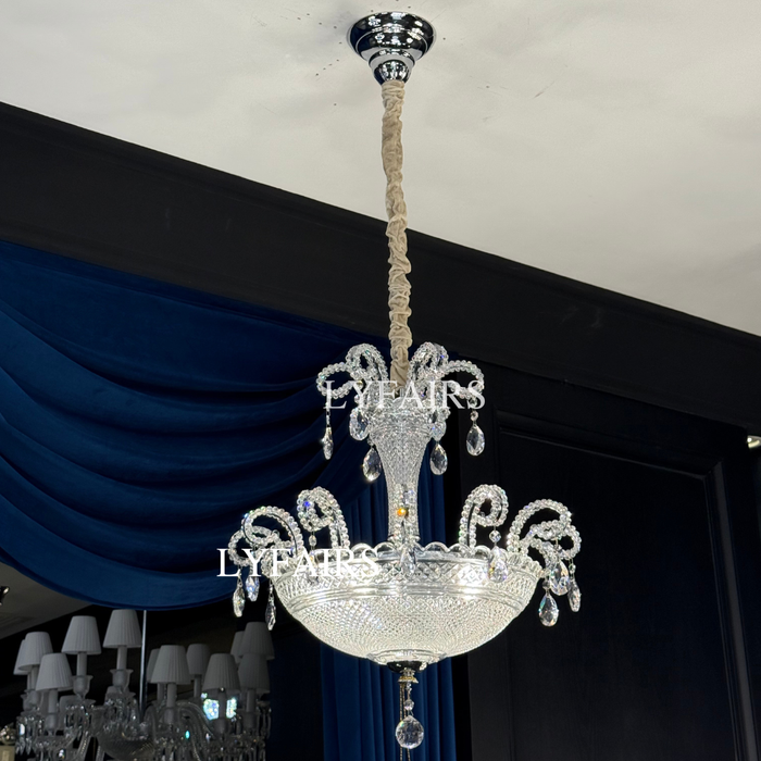 Sculptural Octopus Arm Crystal Bowl Chandelier