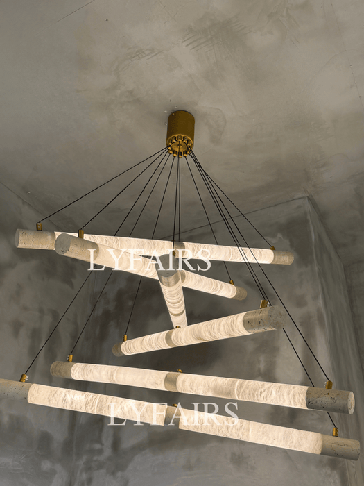 Wabi-Sabi Travertine & Alabaster Tube Chandelier