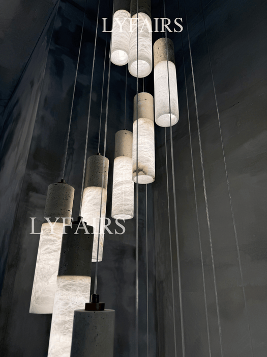 Wabi-Sabi Travertine & Alabaster Tube Chandelier