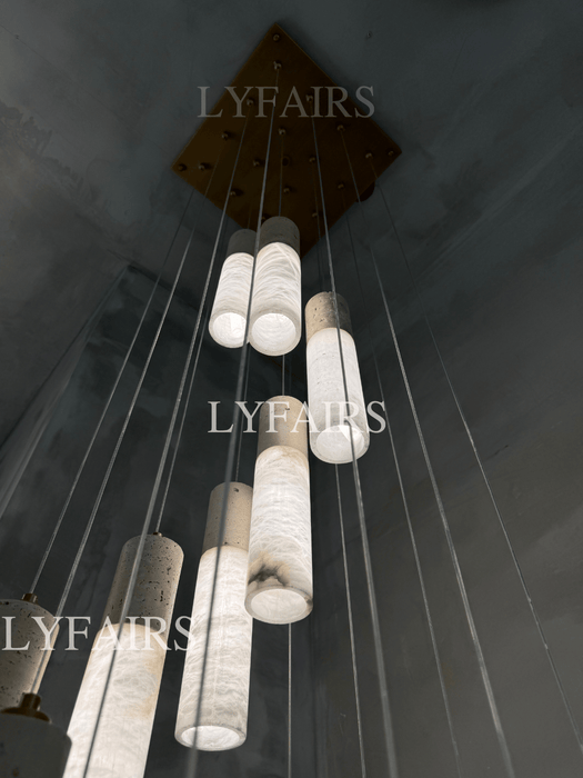 Wabi-Sabi Travertine & Alabaster Tube Chandelier