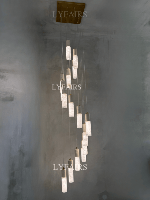 Wabi-Sabi Travertine & Alabaster Tube Chandelier