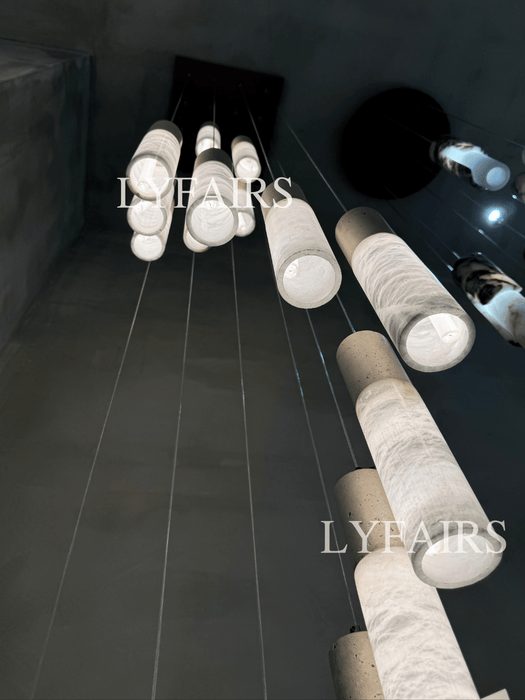 Wabi-Sabi Travertine & Alabaster Tube Chandelier