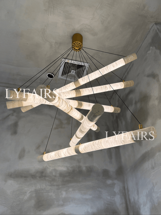 Wabi-Sabi Travertine & Alabaster Tube Chandelier