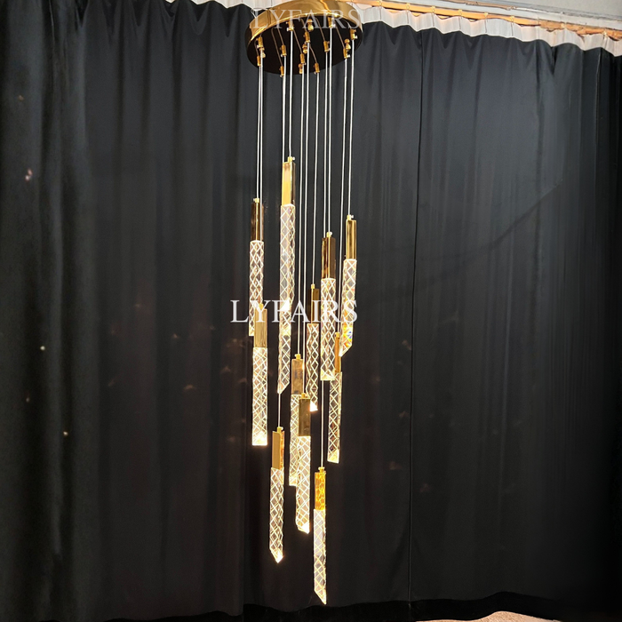 Extra Large Modern K9 Crystal Rod Pendant Long Chandelier for Staircase/Living Room/Foyer