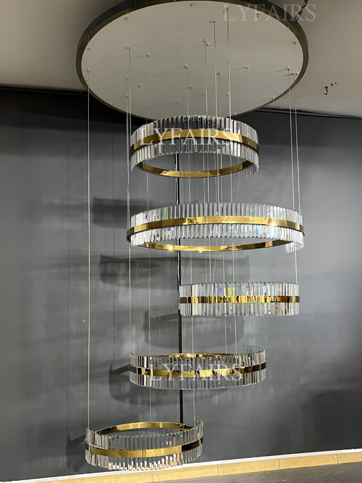 5-Ring Crystal Chandelier in Gold Finish