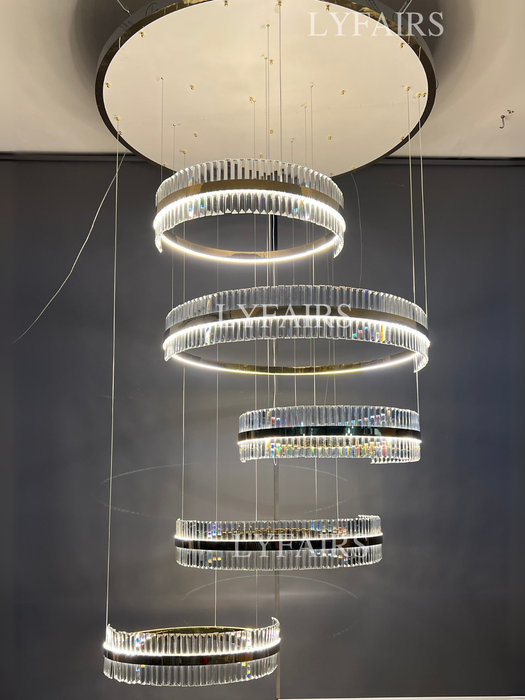 5-Ring Crystal Chandelier in Gold Finish