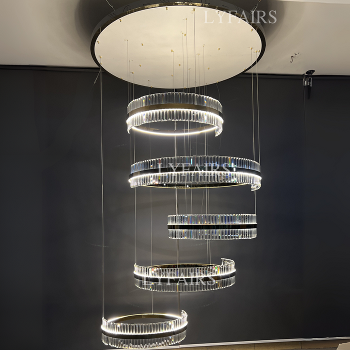 5-Ring Crystal Chandelier in Gold Finish