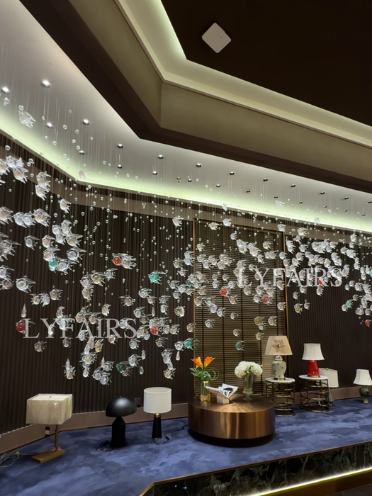 Artistic Flowing Fish Glazed Glass Chandelier for Hotel Lobby