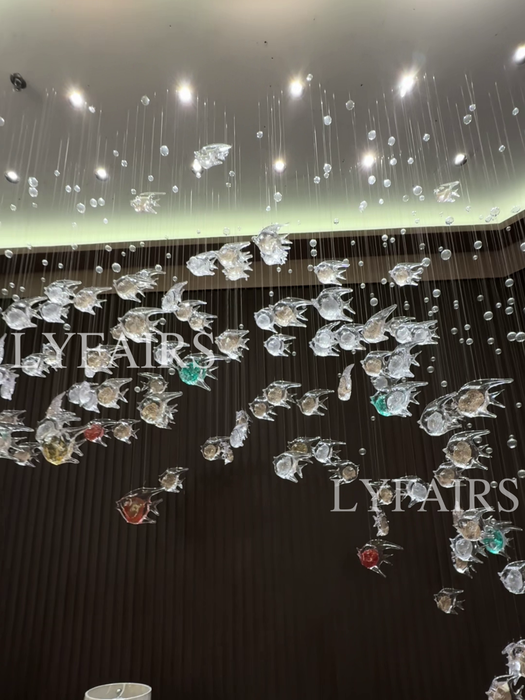 Artistic Flowing Fish Glazed Glass Chandelier for Hotel Lobby