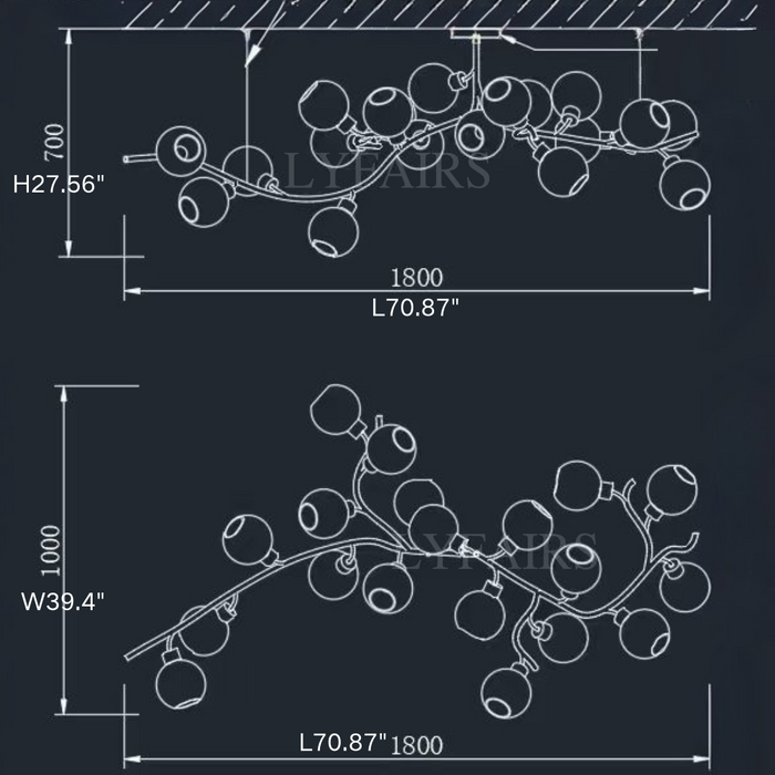 CSA-certified Modern Hand-blown Glass Globes Branch Chandelier L70.87"