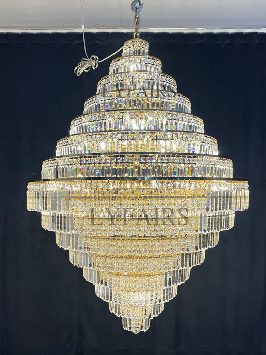 Candelabro Extra grande cromado/plateado/dorado para vestíbulo, sala de estar, escalera, accesorio de iluminación de techo de cristal