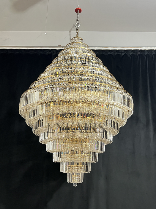 Candelabro Extra grande cromado/plateado/dorado para vestíbulo, sala de estar, escalera, accesorio de iluminación de techo de cristal