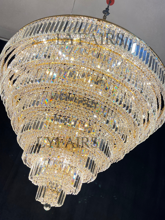 Candelabro Extra grande cromado/plateado/dorado para vestíbulo, sala de estar, escalera, accesorio de iluminación de techo de cristal