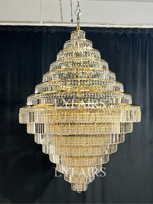 Candelabro Extra grande cromado/plateado/dorado para vestíbulo, sala de estar, escalera, accesorio de iluminación de techo de cristal