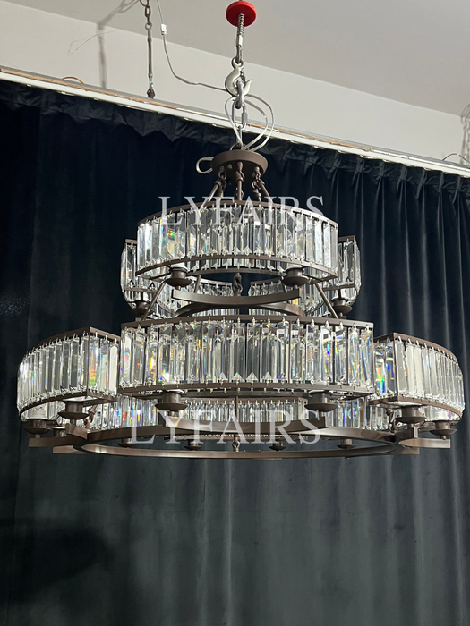 Lampadario decorativo a soffitto in cristallo a 6/8/10/12 luci Lampadario a isola con prisma triangolare Paralume in metallo per soggiorno