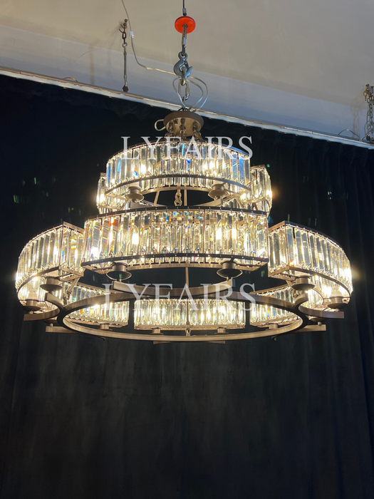 Lampadario decorativo a soffitto in cristallo a 6/8/10/12 luci Lampadario a isola con prisma triangolare Paralume in metallo per soggiorno