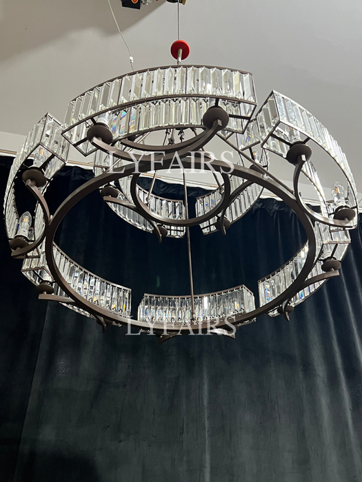 Lampadario decorativo a soffitto in cristallo a 6/8/10/12 luci Lampadario a isola con prisma triangolare Paralume in metallo per soggiorno