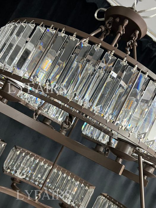 Lampadario decorativo a soffitto in cristallo a 6/8/10/12 luci Lampadario a isola con prisma triangolare Paralume in metallo per soggiorno