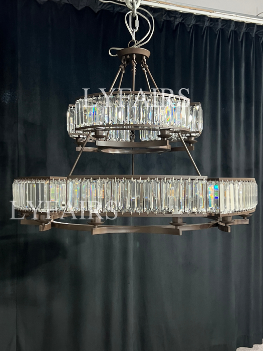 Lampadario decorativo a soffitto in cristallo a 6/8/10/12 luci Lampadario a isola con prisma triangolare Paralume in metallo per soggiorno