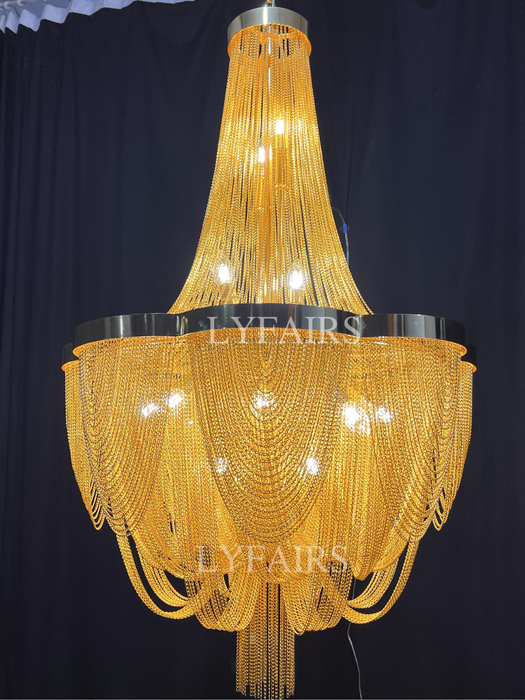 Designer Models Oversized Aluminium Long Tassel Pendant Chandelier for Living Room/Staircase/Villa