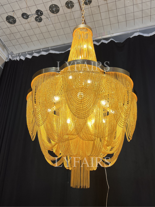 Designer Models Oversized Aluminium Long Tassel Pendant Chandelier for Living Room/Staircase/Villa