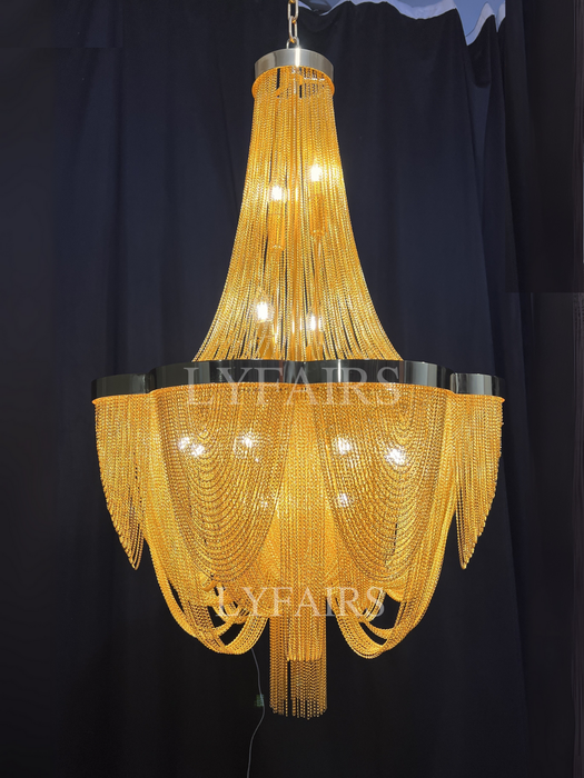 Designer Models Oversized Aluminium Long Tassel Pendant Chandelier for Living Room/Staircase/Villa