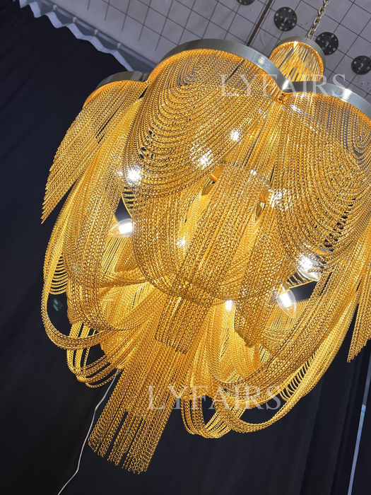 Designer Models Oversized Aluminium Long Tassel Pendant Chandelier for Living Room/Staircase/Villa