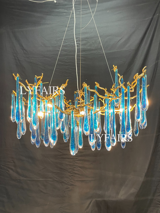 Elegant Blue Colored Branch Glaze Drops Chandelier for Dining Room