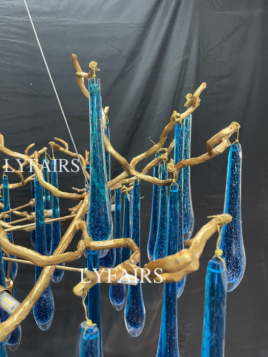 Elegant Blue Colored Branch Glaze Drops Chandelier for Dining Room