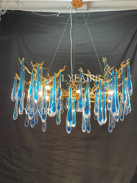 Elegant Blue Colored Branch Glaze Drops Chandelier for Dining Room
