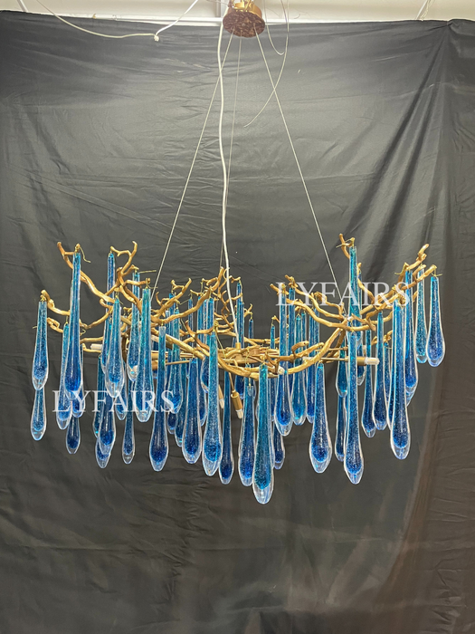 Elegant Blue Colored Branch Glaze Drops Chandelier for Dining Room