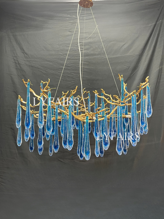 Elegant Blue Colored Branch Glaze Drops Chandelier for Dining Room