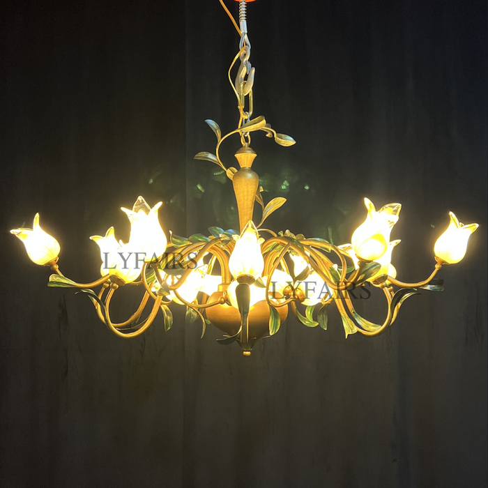 European Country Style Creative Beautiful Vintage Tulip Flower Chandelier for Dining Room Bedroom Living Room Kids Room