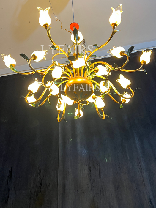 European Country Style Creative Beautiful Vintage Tulip Flower Chandelier for Dining Room Bedroom Living Room Kids Room