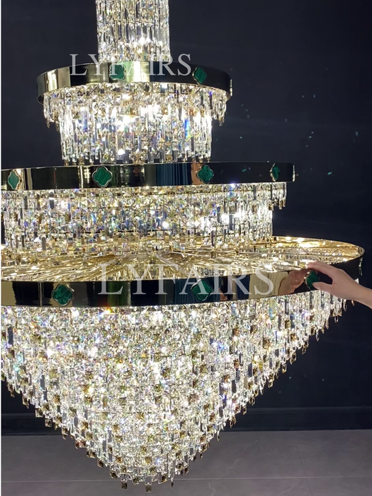 Extra Large 3-layer Conical Funnel Crystal Chandelier For High-ceiling Foyer/Hallway/Entryway