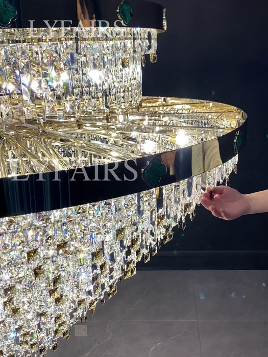 Extra Large 3-layer Conical Funnel Crystal Chandelier For High-ceiling Foyer/Hallway/Entryway