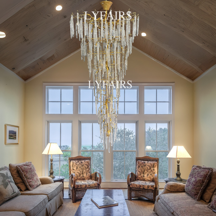 Extra Large Brass Tree Branch Bubble Glass Drops Chandelier for Foyer/Living Room