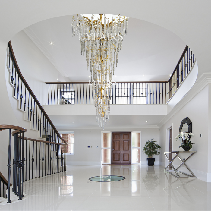 Extra Large Brass Tree Branch Bubble Glass Drops Chandelier for Foyer/Living Room