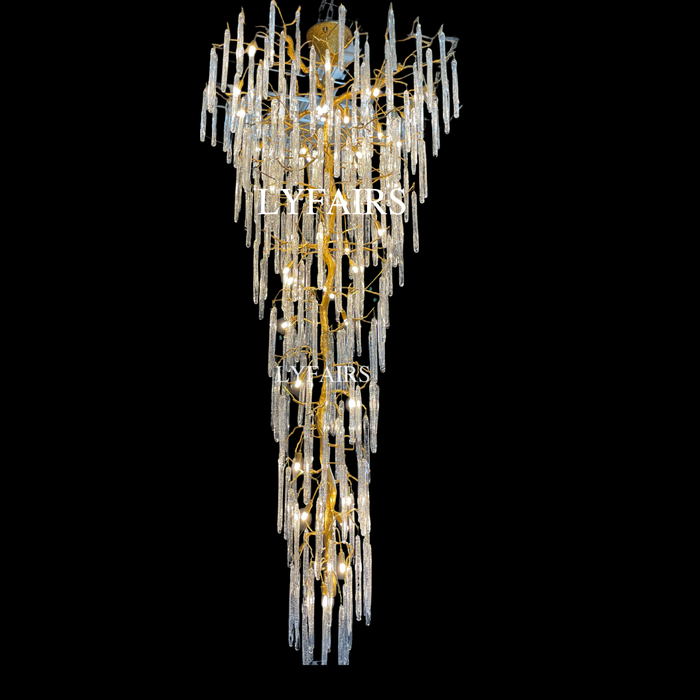 Extra Large Brass Tree Branch Bubble Glass Drops Chandelier for Foyer/Living Room