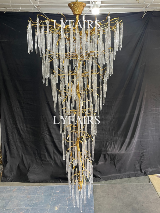 Extra Large Brass Tree Branch Bubble Glass Drops Chandelier for Foyer/Living Room