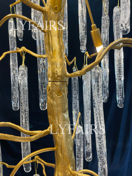 Extra Large Brass Tree Branch Bubble Glass Drops Chandelier for Foyer/Living Room