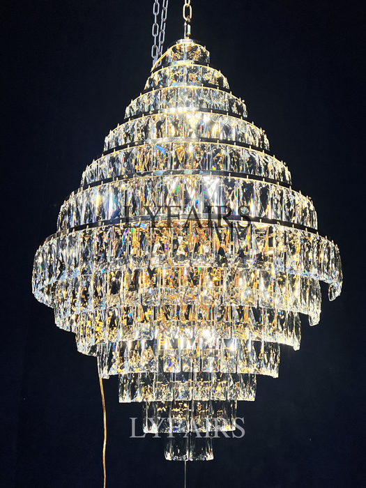Extra Large Decorative Crystal Chandelier Foyer Hall Ceiling Light Fixture For Staircase In Gold/ Chrome