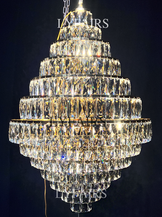 Extra Large Decorative Crystal Chandelier Foyer Hall Ceiling Light Fixture For Staircase In Gold/ Chrome