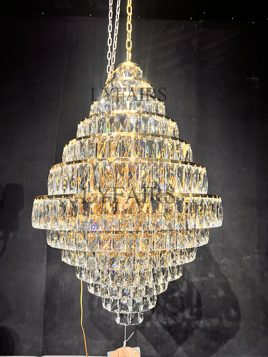 Extra Large Decorative Crystal Chandelier Foyer Hall Ceiling Light Fixture For Staircase In Gold/ Chrome