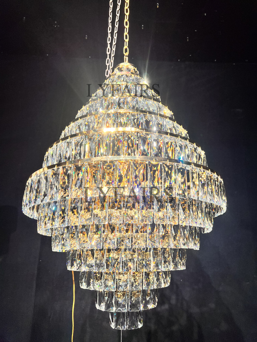 Extra Large Decorative Crystal Chandelier Foyer Hall Ceiling Light Fixture For Staircase In Gold/ Chrome