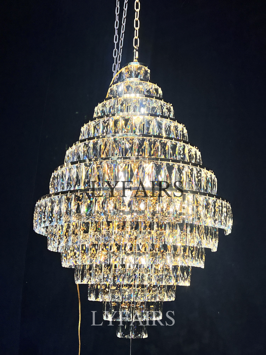 Extra Large Decorative Crystal Chandelier Foyer Hall Ceiling Light Fixture For Staircase In Gold/ Chrome