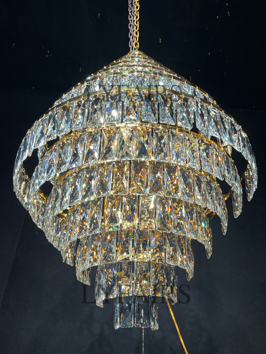 Extra Large Decorative Crystal Chandelier Foyer Hall Ceiling Light Fixture For Staircase In Gold/ Chrome