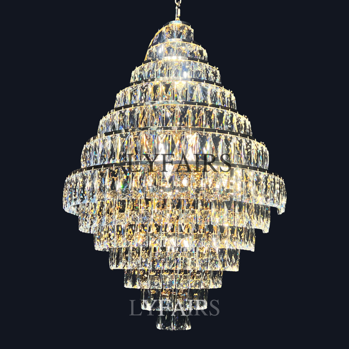 Lámpara de techo decorativa Extra grande para vestíbulo, candelabro de cristal para escalera en oro/cromo