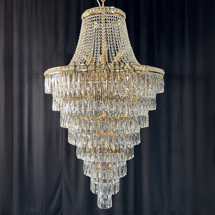 Magnífico candelabro Extra grande para vestíbulo, accesorio de iluminación de techo de cristal escalonado para decoración para sala de estar